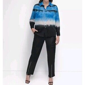 DKNY Tie Dye Shirt Womens Size Small Button Up Down Top Blouse Hippie 70s Retro